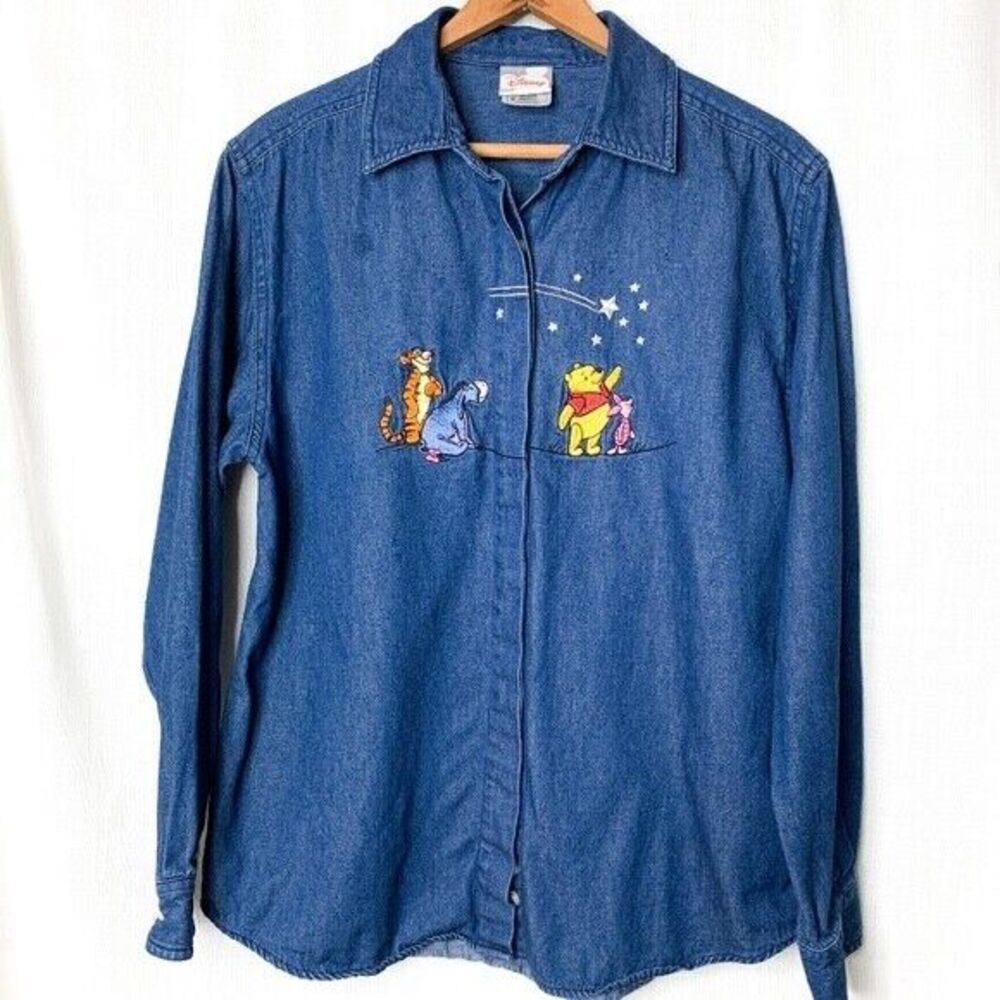 Vintage Disney Store Women’s Denim Button Shirt - Size M - Winnie the Pooh